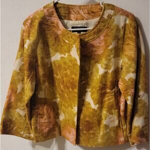 Talbots yellow gold round neck floral hidden button blazer womens sz 8 petite